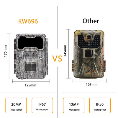 KW696 বহিরঙ্গন শিকার ক্যামেরা ডুয়াল লেন্স 30MP no-glow trail ক্যামেরা 1080p নাইট ভিশন 512G জন্য
