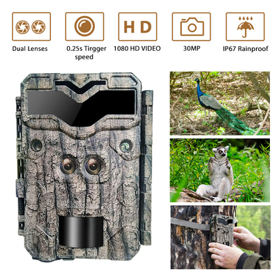 ডুয়াল লেন্স KW698A 0.25s ট্রিগার স্পিড 30MP 4K ভিডিও নো গ্লো 120 ফুট নাইট রেঞ্জ জলরোধী আইপি 67 পর্যন্ত 512GB বন্যপ্রাণী হরিণ পর্যবেক্ষণ