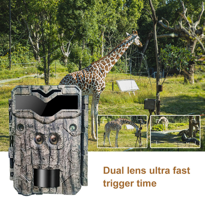 ডুয়াল লেন্স KW698A 0.25s ট্রিগার স্পিড 30MP 4K ভিডিও নো গ্লো 120 ফুট নাইট রেঞ্জ জলরোধী আইপি 67 পর্যন্ত 512GB বন্যপ্রাণী হরিণ পর্যবেক্ষণ