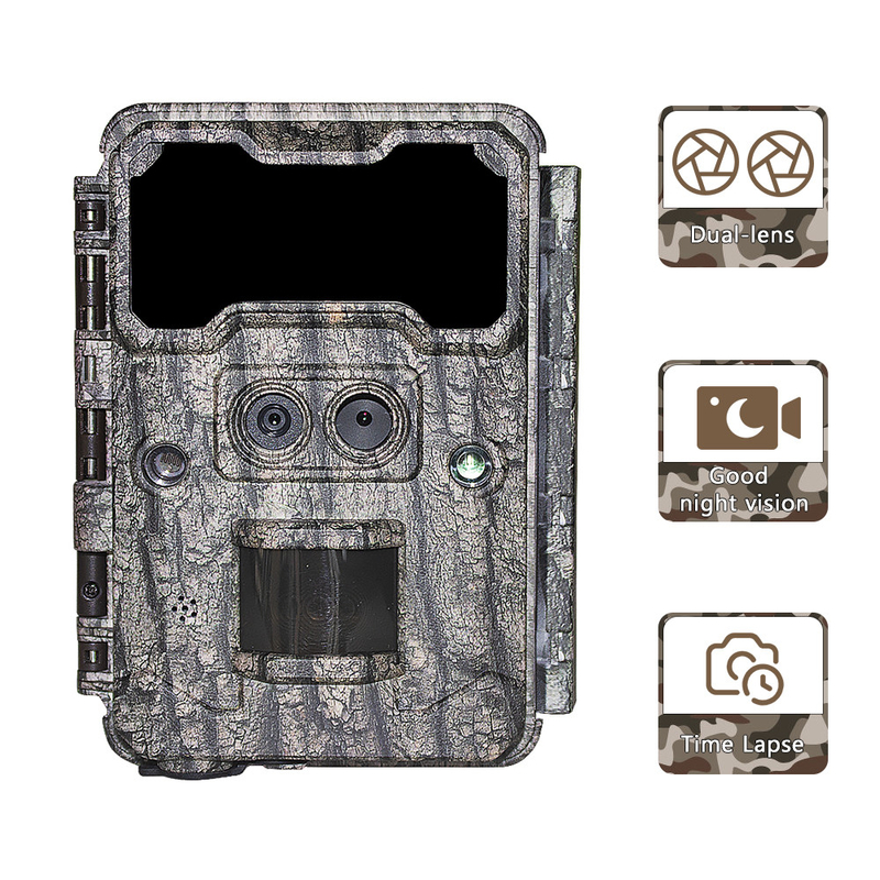 KW696 বহিরঙ্গন শিকার ক্যামেরা ডুয়াল লেন্স 30MP no-glow trail ক্যামেরা 1080p নাইট ভিশন 512G জন্য