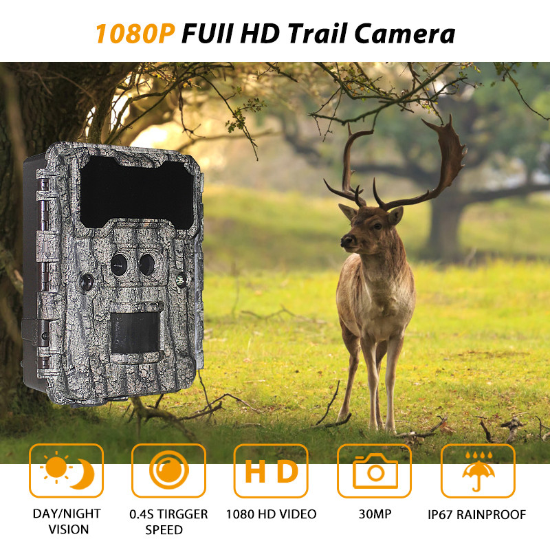 আউটডোর শিকার ক্যামেরা KW696 ডুয়াল-লেন্স 30MP ওয়াটারপ্রুফ আইপি 67 1080p নাইট ভিশন 512 গিগাবাইট পর্যন্ত স্টোরেজ নো-গ্লো ট্রেইল ক্যামেরা